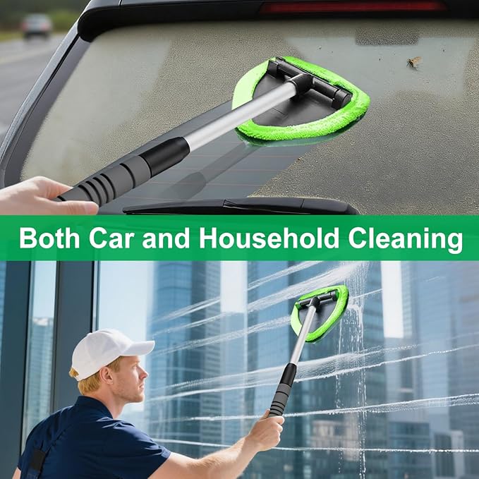 XINDELL Windshield Cleaner Tool – Car Interior Window Cleaning Kit with Extendable Handle & 4 Microfiber Pads, Auto Wiper Inside Windshield Brush for Car & Home Windows