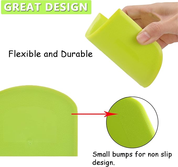 WAFJAMF 2 PCS Plastic Dough Scraper Bowl Scraper, Food-Grade Bench Scraper, Flexible Dough Cutter, Multipurpose Food Scrappers for Bread, Cake, Cream, Fondant(White+Green)