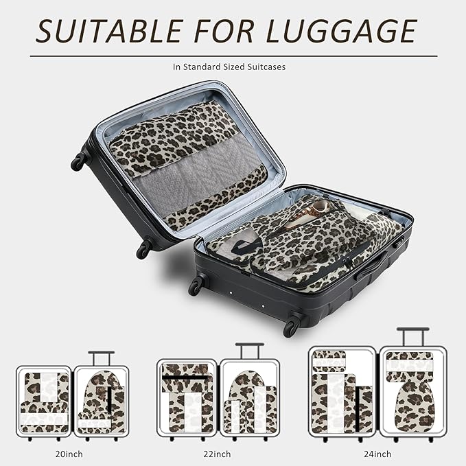 U+U 5 Set Packing Cubes for Travel Essentials Ultralight Luggage Packing Organizers with Laundry Bag and Shoe Bag for Vacation, Business Trip and Camping (Leopard)