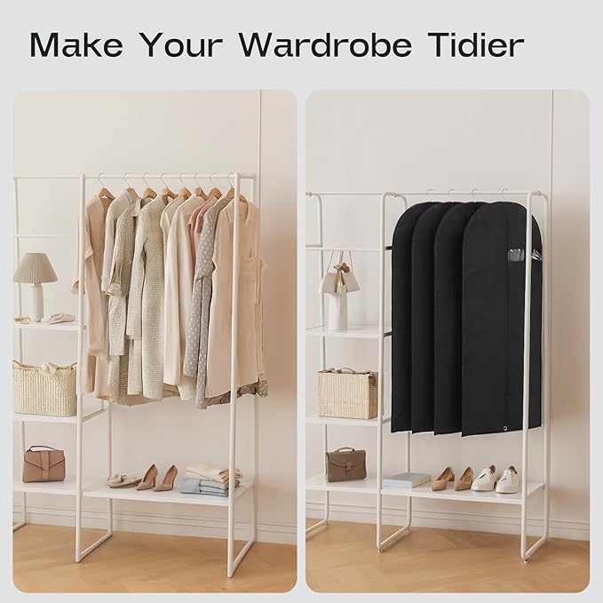 3 Pack Heavy Duty Garment Bags for Travel Suit Bags, Dress Bags, Garment Bags for Hanging Clothes with Pockets Men's Suit Holder for Shirts, Coats, Dresses (Black, 3Pack 60")