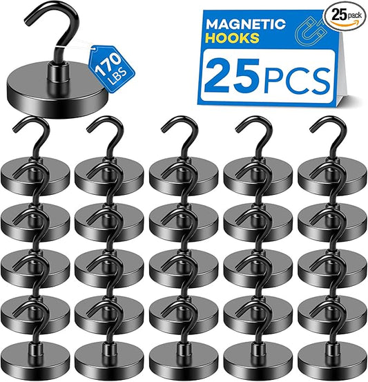 LOVIMAG Magnetic Hooks for Cruise Cabins, 170lbs+ Magnet Hooks Cruise Essentials 2026, Strong Magnets with Hooks Heavy Duty for Toolroom, Garage, Grills -25 Pack Black