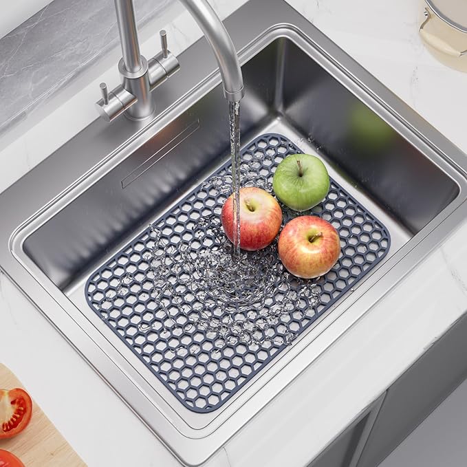 Silicone Sink Protector for Kitchen Sink - 16.65''x12.2'' Kitchen Grid Accessory, Non-slip Heat Resistant Grid Dry Mat for Bottom of Porcelain Stainless Steel, Dishwasher Safe