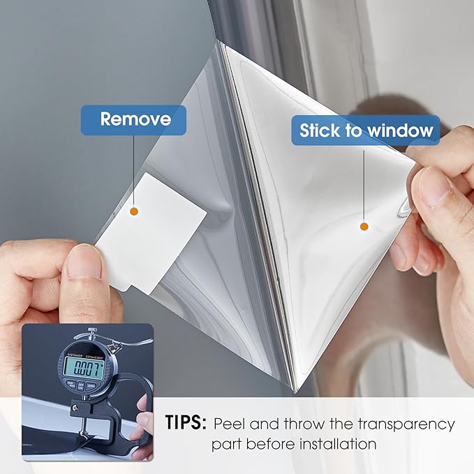 Window Film Privacy One Way Tint for Home Reflective See Out not in Light Heat Blocking for Doors and Windows(Silver 35.4X78.7)