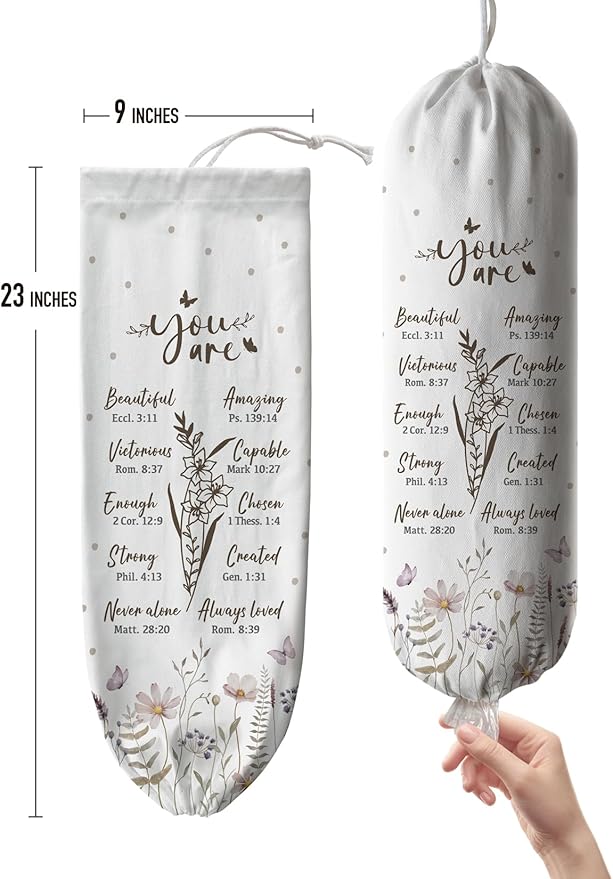 Hglian Grocery Bag Holder,You are Bible Verse Inspirational Plastic Shopping Bag Storage Organizer Keeper Extra Large
