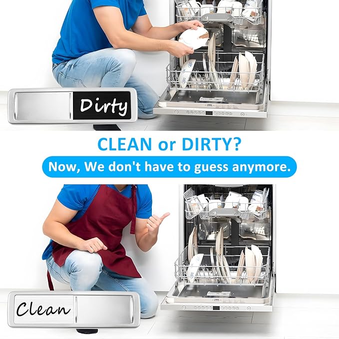 Dishwasher Magnet Clean Dirty Sign, Slide Strong Clean and Dirty Magnet Indicator for Dishwasher, Non-Scratch, Easy to Read, Self-Adhesive Stickers for Non-Magnetic Dishwasher, Refrigerator