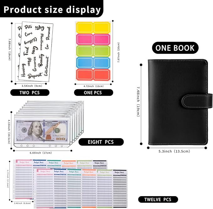 NICOOTHBudget Binder Cash Envelopes A6 Money Saving Binder with Zipper envelopes (Black)