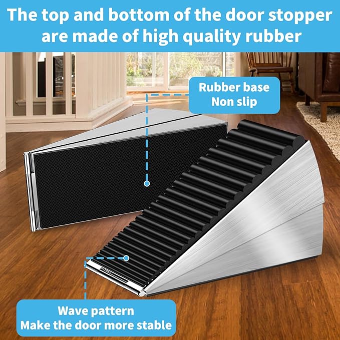 Strongest Door Stoppers for Bottom of Door- Spring Heavy Duty Door Stop Wedge, 3 Inch High Adjustable Metal Rubber Large Doorstop Strong Grip, Suits Carpet, Tile, Home, School, Commercial