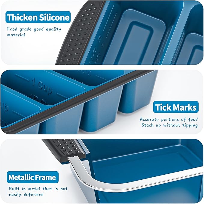 GORCI Silicone Freezer Tray With Lid, 8 Large 1 Cup Soup Freezer Molds, Soup Freezer Container for Meal Prepping, Large Ice Cube Tray， Perfect for Storing Leftovers, Sauces, Lasagna, 2-Pack