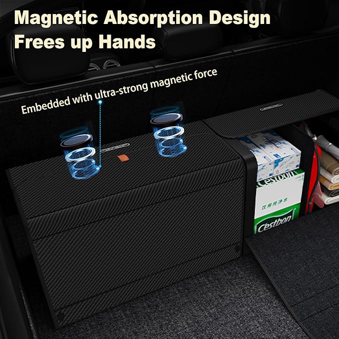 GMQ Car Trunk Organizer for SUV, Car Organizers and Storage with Collapsible Storage, Magnetic Lid, Large Capacity for SUV, Truck, MPV (Carbon Black, XXL-29.5×13×12.5 IN)