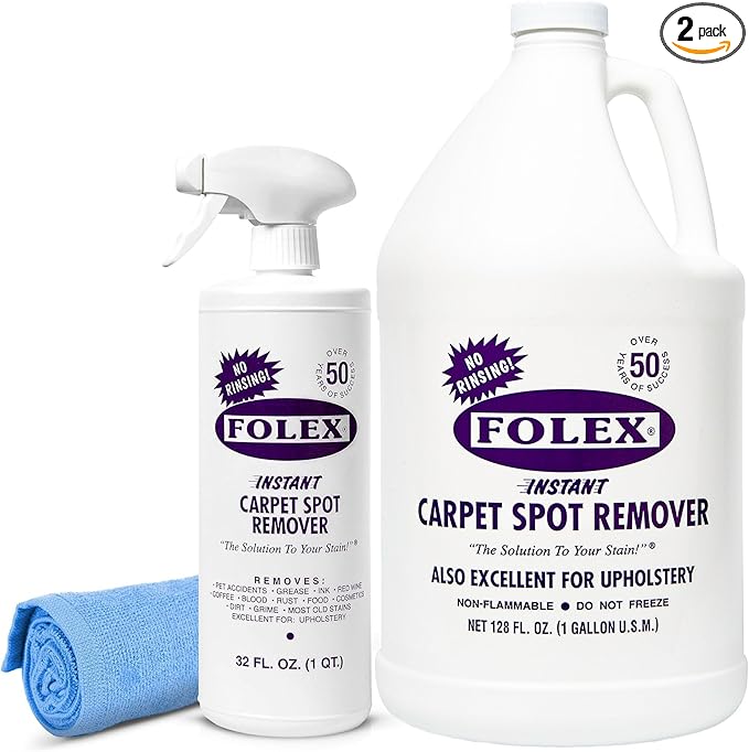 FOLEX Instant Carpet Spot Remover With Reusable Cleaning Cloth (1 Pack + 128 oz Refill)