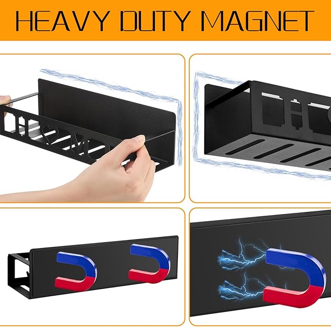 2 Pack Home Magnetic Spice Rack for Refrigerator Metal Magnet Basket Shelf for Fridge Seasoning Storage Organizers Home Decor Kitchen Accessories(Black)