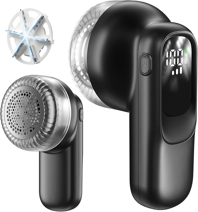 Rechargeable Fabric Shaver, Lint Remover with 3D Floating Blades & Powerful Motor, Portable Sweater Shaver with Digital Display, 3 Speeds Electric Lint Shaver for Clothes, Sweaters, Furniture