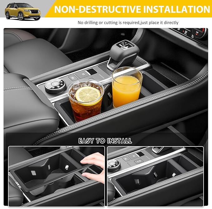 Cup Holder for 2022-2025 Nissan Pathfinder Center Console Cup Holder Insert Cupholder Organizer Coaster Liner for 2022 2023 2024 2025 Pathfinder Interior Accessories Black