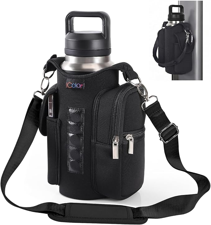 icolor Magnetic Gym Bag Water Bottle Carrier Holder with Phone Pockets & Shoulder Strap,Gym Magnetic Bag 5 Built-in Magnets Gym Accessories Organizer Sling Bottle Bag Pouch Sleeve