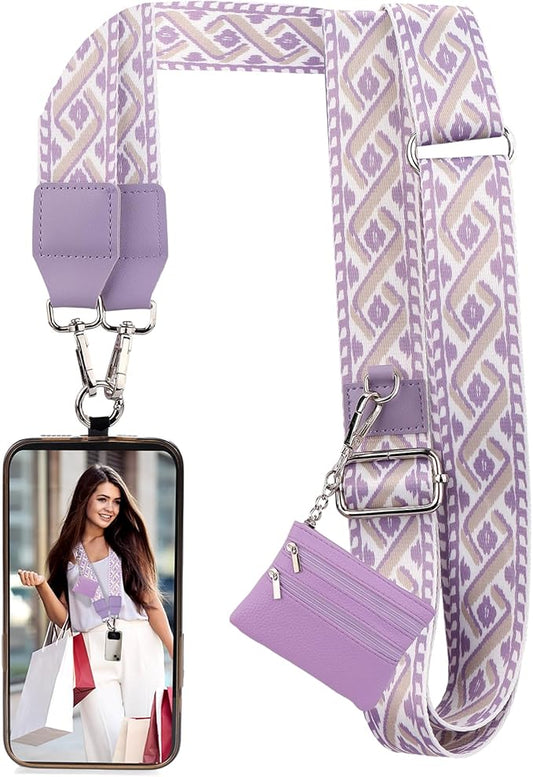 XANGNIER Clip and Go Strap for Phone with Wallet Crossbody, Phone Strap with Zippered Wallet, Adjustable Anti Theft Cellphone Lanyard for Women, Cellphone Chain Accessories,Multicolor 15