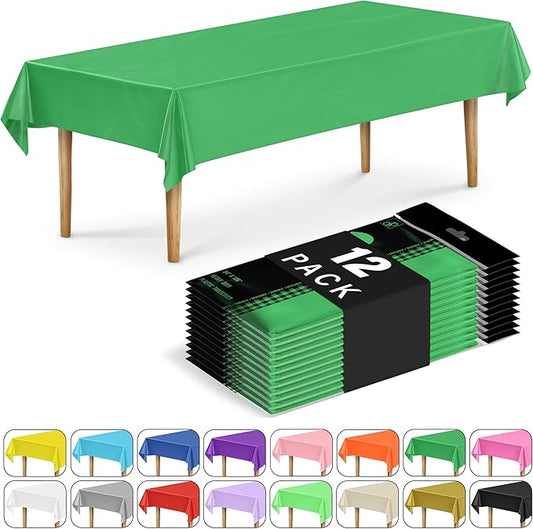 DecorRack 12 Rectangular Tablecloths BPA-Free Plastic, 54 x 108 inch, Dining Table Cloth, Rectangle Table Cover for Parties, Picnic, Camping and Outdoor, Disposable or Reusable, Green (12 Pack)