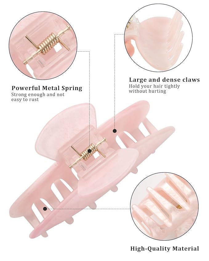 4Pcs Large Hair Claw Clips - Acrylic Big Hair Clips for Thick Hair Strong Hold Hair Jaw Clips Non-slip Banana Hair Barrettes Clips for Women Girls (Sparkle(white/purple/pink/green))