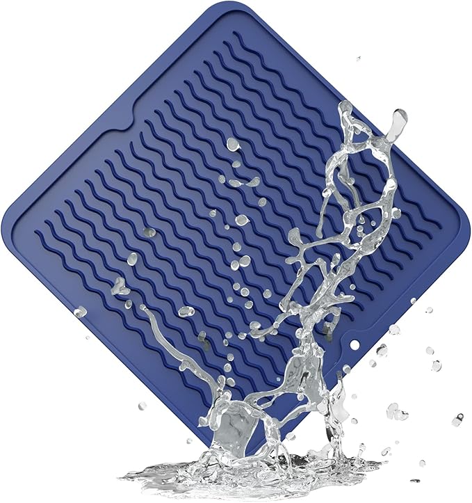 ZLR Silicone Dish Drying Mat for Kitchen Counter, Eco-Friendly Fast Dry Dish Mat, Easy Clean Multi Usage Drying Matt, Heat Resistant Trivet, 12" x 12" Middle, Midnight Blue