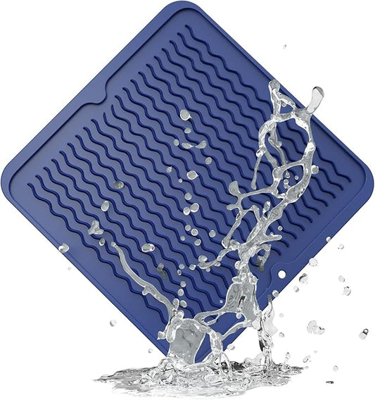ZLR Silicone Dish Drying Mat for Kitchen Counter, Eco-Friendly Fast Dry Dish Mat, Easy Clean Multi Usage Drying Matt, Heat Resistant Trivet, 12" x 12" Middle, Midnight Blue