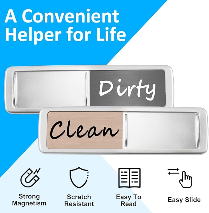 Dishwasher Magnet Clean Dirty Sign, Slide Strong Clean and Dirty Refrigerator Magnet Indicator for Dishwasher, Non-Scratch, Easy to Read, Self-Adhesive for Non-Magnetic Dishwasher（LightGray Brown）