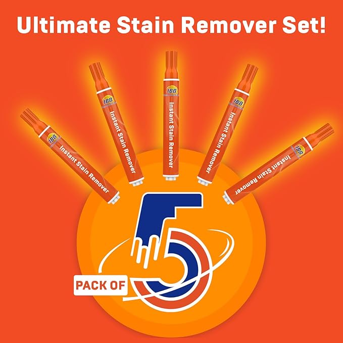 IBB Powerful Stain Remover for Clothes, Instant Spot Cleaning for All Laundry Tough Stains, Travel-Friendly & Portable Stain Remover Pen, Effective Stain Sticks (1 Count (Pack of 5))