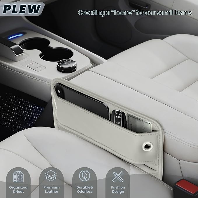PLEW 2-Packs Car Seat Gap Filler, Premium Leather Console Organizer Universal Fit for Car SUV Truck Multi-Purpose Essentials Organizer - Anti-Drop Auto Interior Accessories (Macchiato Beige