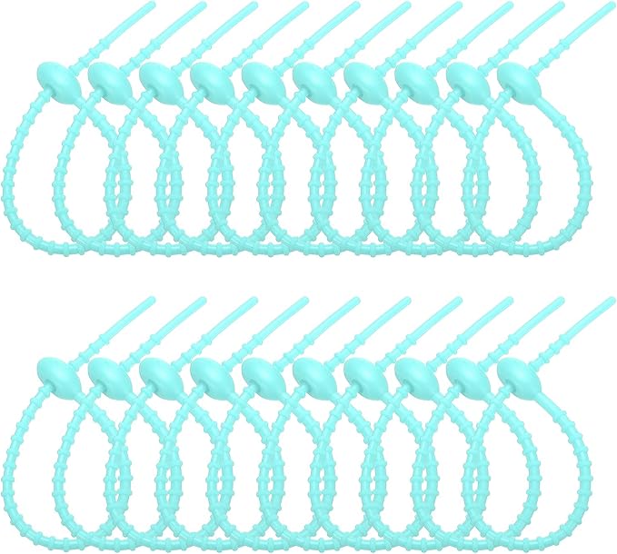 PATIKIL 8 Inch Silicone Cable Ties, 20pcs Rubber Reusable Twist Zip Ties Organizer for Home Office Kitchen Food bags Wires Adjustable Bag Clip, Water Blue