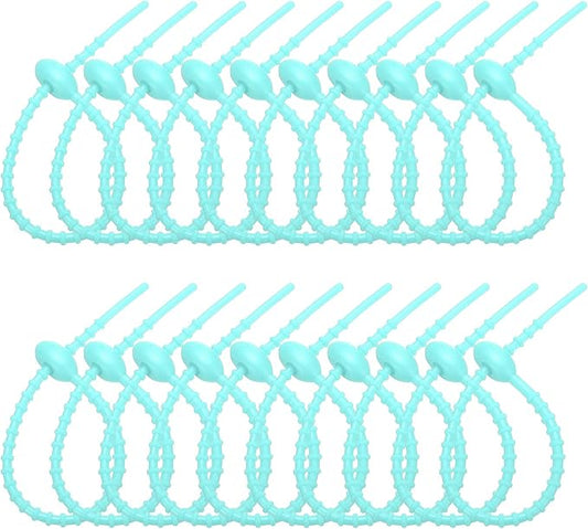 PATIKIL 8 Inch Silicone Cable Ties, 20pcs Rubber Reusable Twist Zip Ties Organizer for Home Office Kitchen Food bags Wires Adjustable Bag Clip, Water Blue