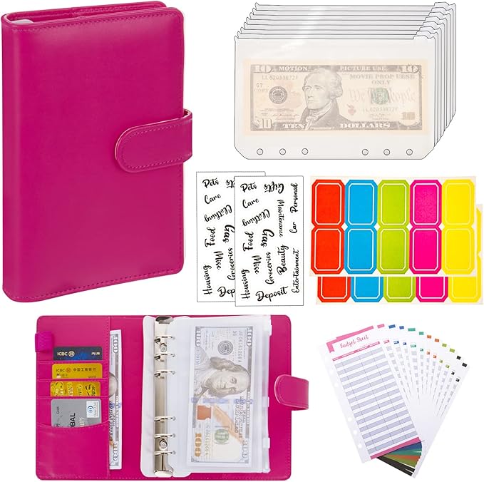 NICOOTHBudget Binder Cash Envelopes A6 Money Saving Binder with Zipper envelopes (Red)