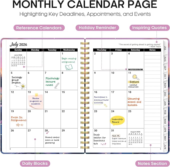 Planner 2026-2027, Academic Year Weekly and Monthly Calender Planner, from Jul 2026 - Jun 2027, Spiral Bound School Planning Book, Perfect for Teacher, Student, Women & Men, A5 (6.3" x 8.5"), Alpine Twilight