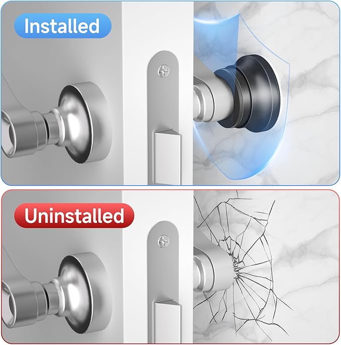 2PC Door Stoppers for Wall, 1.65 x 0.9 Inch Door Knob Wall Protector with Silicone & Aluminum Alloy, Adhesive & Screw Mounting Door Bumper for Home & Office Walls, Black