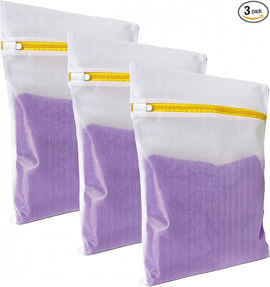 Mesh Laundry Bags for Delicates 16x20inch – 3 Pack Lingerie Bags for Washing Delicates, Fine Mesh with Sturdy Zipper, Protect Clothes in Washer & Dryer, Laundry Essentials for Home & Travel (Style 01)