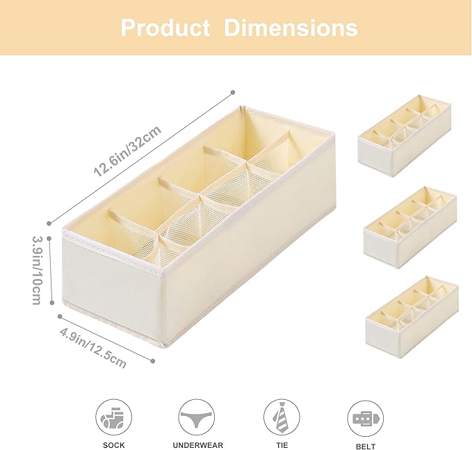 Qozary 3 Pack Sock Underwear Drawer Organizer Dividers, Collapsible Cabinet Closet Storage Boxes for Clothes, Socks, Lingerie, Underwear, Tie, Belt, Baby, Bedroom