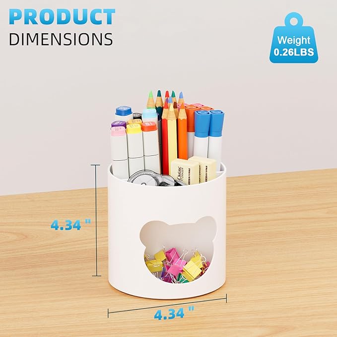 Marbrasse Desk Organizer, Cute Pen Holder for Desk, Pencil Pen Organizer for Classroom Must Haves, Art Supply Storage Box Caddy for Office, Home (White & White Bear Head, one size)