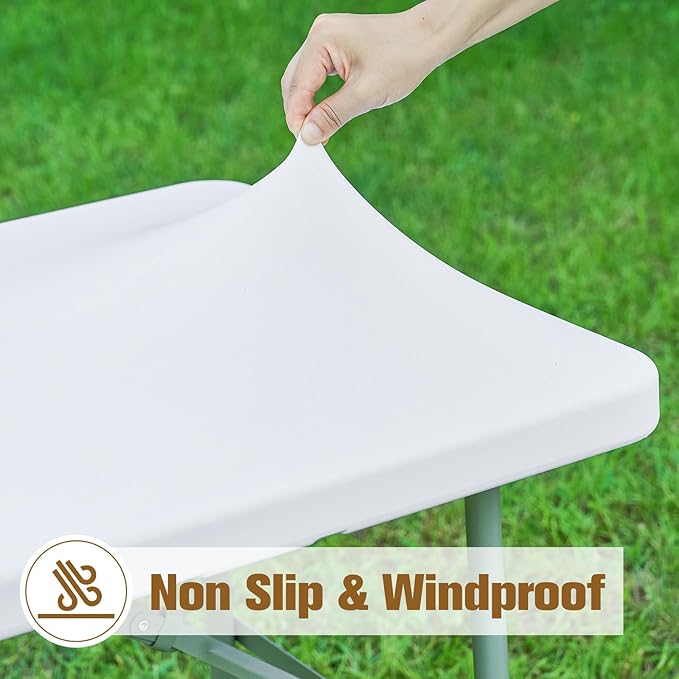 Fitted Rectangle Tablecloth 30 x 72 Inch Elastic Table Cloth for 6ft Table, Stretch Spandex Tables Cover White Washable Polyester Tables Top Cap Cover for Dining Picnic Camping Indoor and Outdoor