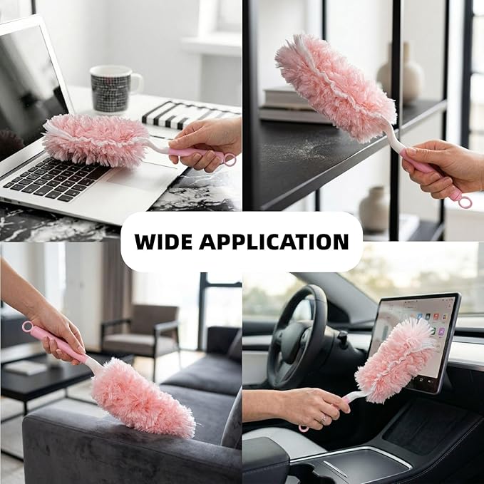 30 Count Pink Duster Refills Compatible with Swiffer Handle, 360° Multi-Surface Duster Refills with 1 Handle, 5X Microfibers Disposable Dusters for Home, Office Cleaning