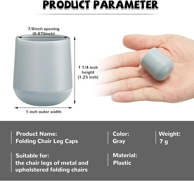 Folding Chair Leg Caps, 7/8 Inch Heavy Duty Plastic Round Chair Covers, Grey Furniture Leg Feet for Hardwood Floor Protectors (300 Pcs)
