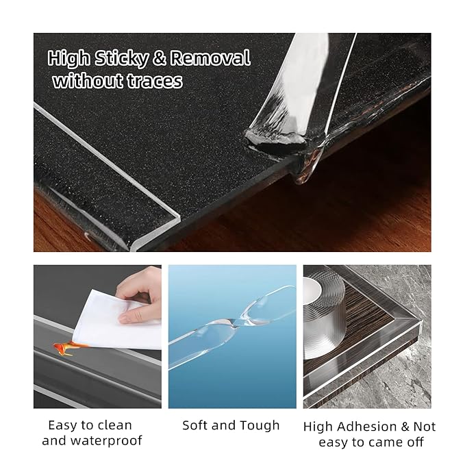 1.18 in x 9.84 FT, Clear Edge Protector Strip Sharp Edge Wrap Cover Tape, Self-Adhesive Protective Bumper Guards for Cabinet Door, Desk, Glass Table, Bed Furniture, Kitchen Countertop, Waterproof