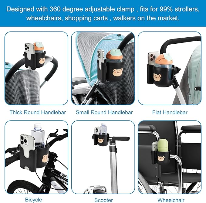 Accmor 2-in-1 Walker Cup Holder with Phone Holder, Wheelchair Cup Holder, Rollator Cup Holder, Cup Phone Holder for Walker, Wheelchair, Rollator, Mobility Scooter