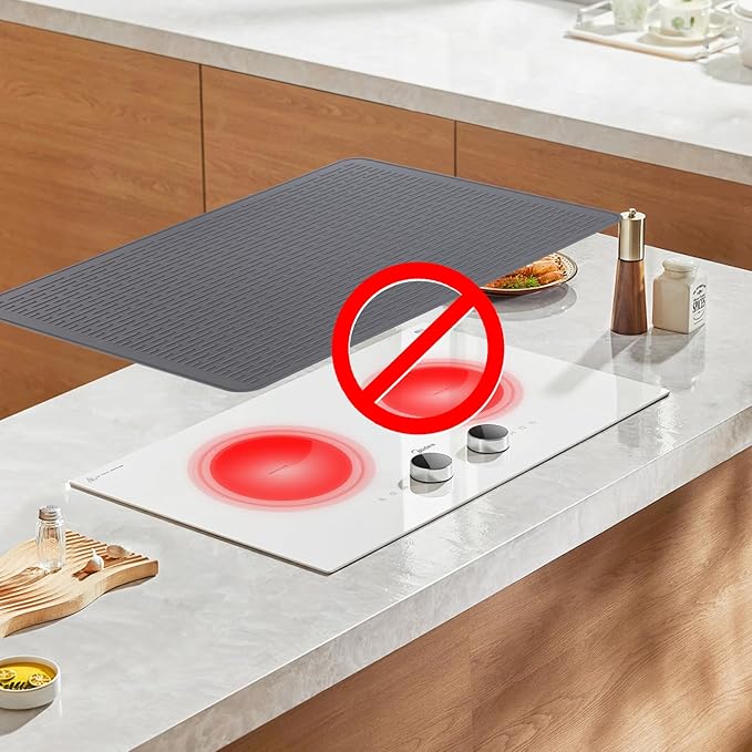 YUHFERA Stove Top Cover for Electric Stove - Silicone Stove Mat for Glass Top, Glass Cooktop Protector, XL Dish Drying Mats for Kitchen,Oven Covers for Electric Stove (Gray,28 x 20)