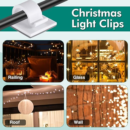 Namalu 240 Pcs Cable Clips Outdoor Wire Clip Adhesive Cable Hook Cord Organizer Holder R Shape Christmas Light Clip for Desk Wall Cable Management String Lights Fairy Light Decoration(White, Small)