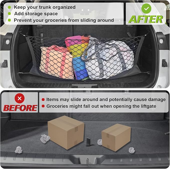 Muslogy Envelope Style Trunk Cargo Net Compatible with 2014-2025 Toyota Highlander Accessories Custom Fit Trunk Organizer Upgraded Mesh Storage Luggage Net with Metal Hooks