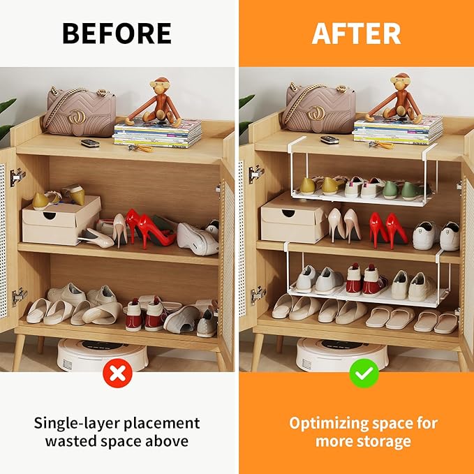 1 Pack Expandable Under Cabinet Shelf, Under Shelf Basket with 0.94 Inches Thick Clips for Kitchen Cupboard, Metal Hanging Under Desk Basket for Laundry Room, Cabinet, Shoe Rack