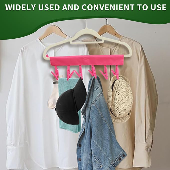 Travel Hangers for Cruise & Hotel – Foldable and Magnetic Clothes Line with Sock Drying Rack – Perfect for Traveling and Compact Storage，Hanger with 6 Clips Pack of 3（Red, Blue, Rose red）