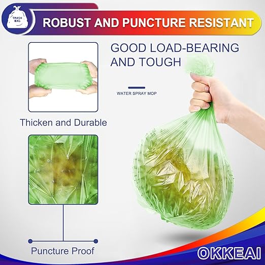 OKKEAI 3 Gallon Small Trash Bags, 100 Counts, Small Trash Can Liners, Garbage Bags, Mini 10L Wastebasket Bin Liners Bags for Bathroom, Kitchen, Bedroom, Living Room, Office, Green