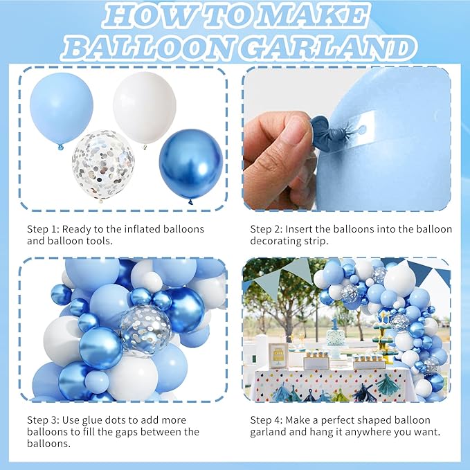 Blue Balloon Arch Kit 86Pcs Pastel Blue White Balloons Garland Kit with Silver Confetti Balloon Metallic Macaron Light Birthday Party Balloons for Boys Men Baby Shower Graduation Party Decorations