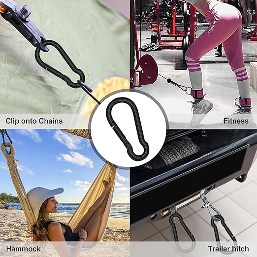 KINLINK 2 Pack Black Carabiner Clip, 5.5 inch Heavy Duty Spring Snap Hook, Large Carabiner Clips for Camping, Swing Set, Hammock, Hiking, Travel, Weight Lifting Machine, Home Gym Equipment