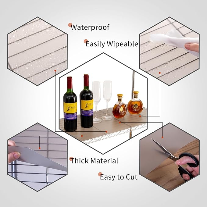 Poofzy Wire Shelf Liner 18" X 48", Non-Adhesive Plastic Shelf Liners for Wire Shelving, Waterproof Protector Mats (5PK, Gray)
