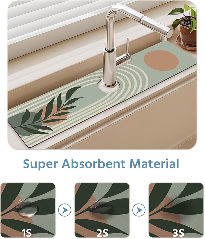 Patterned Sink Faucet Mat Kitchen Splash Guard Super Absorbent Drying Mat, Non-Slip Drain Pad for Kitchen Counter or Bathroom-15x5.5in