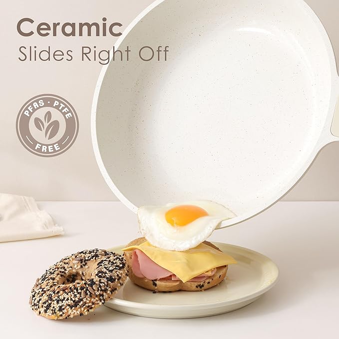 SENSARTE Nonstick Ceramic Frying Pan 12.5-Inch, Healthy Non Toxic Skillet, Induction Compatible Omelet Pan with Heat Resistant Handle, PTFE/PFAS-Free, Cream White